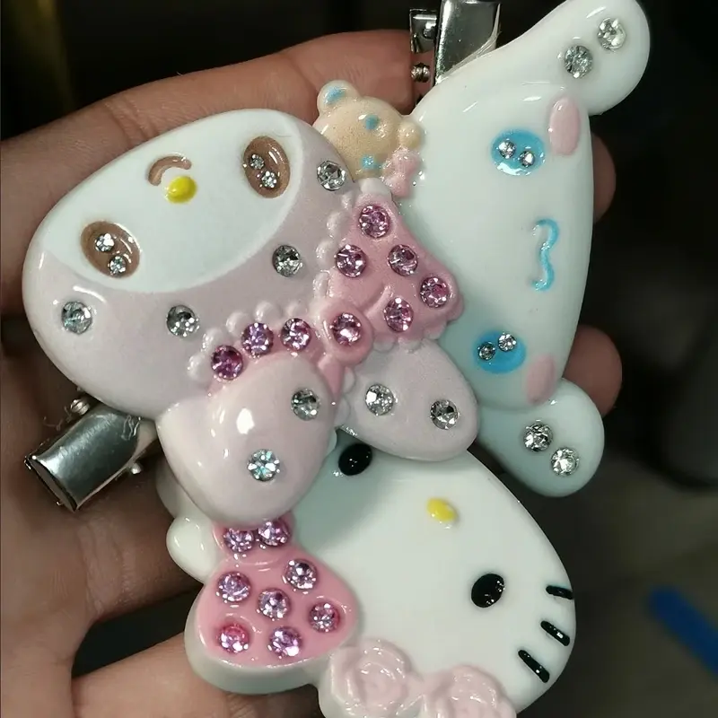 1 Pair Sanrio Hello Kitty Hair Clips Shiny Pink Crystal My Melody Women Hairs Accessories Sweet Girls Headdress Bangs Clip Gift