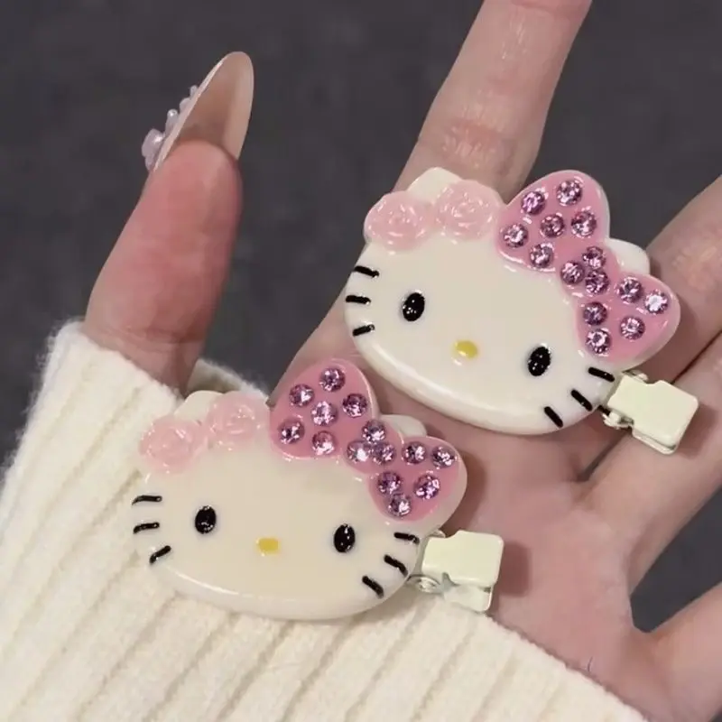 1 Pair Sanrio Hello Kitty Hair Clips Shiny Pink Crystal My Melody Women Hairs Accessories Sweet Girls Headdress Bangs Clip Gift