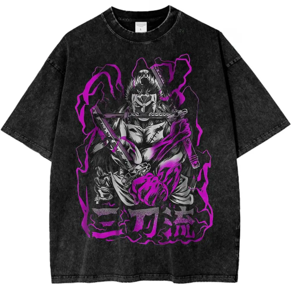 ONE PIECE Roronoa Zoro Shirt Anime Retro T-Shirt Designer Illustration Pattern Street Harajuku Summer 2025 New