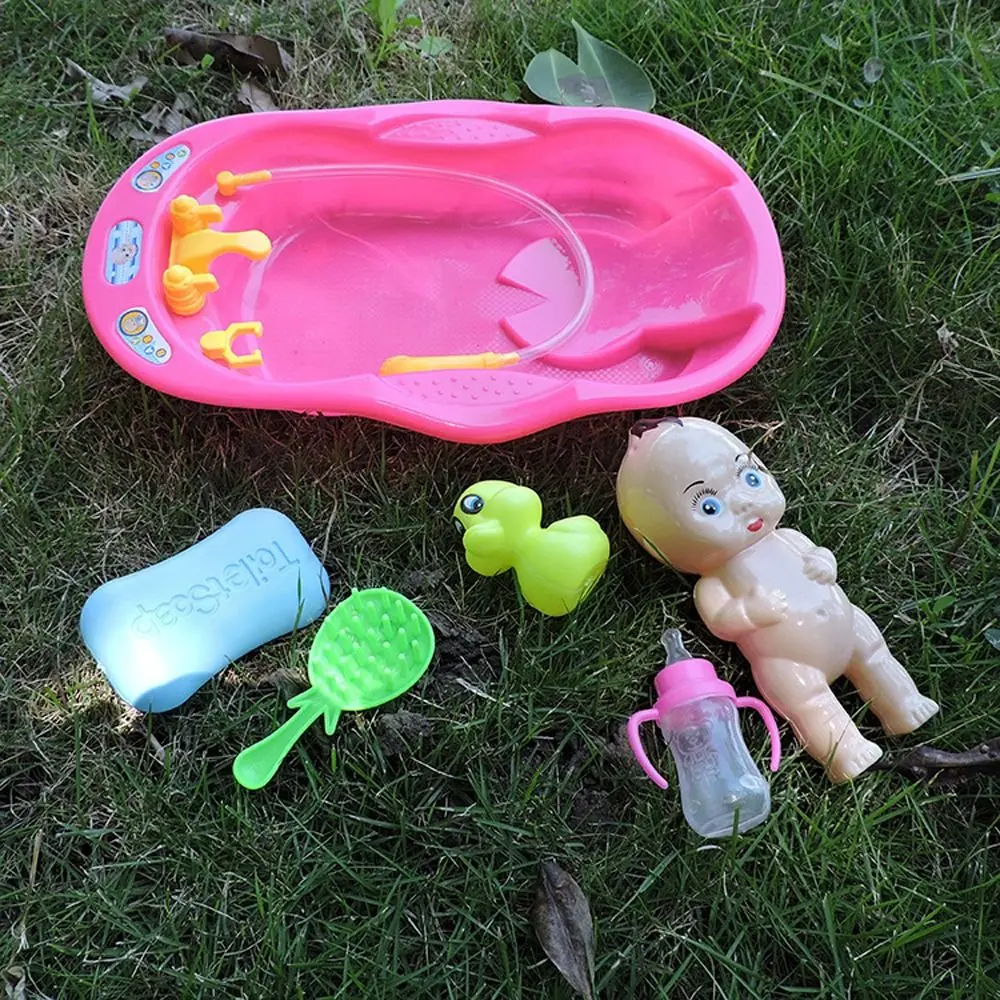Realistic Baby Doll Bath Toys with Bathtub Little Newborn Doll Bath Set Water Floating Soap Duck Bottle Shower Toy Kids Toy