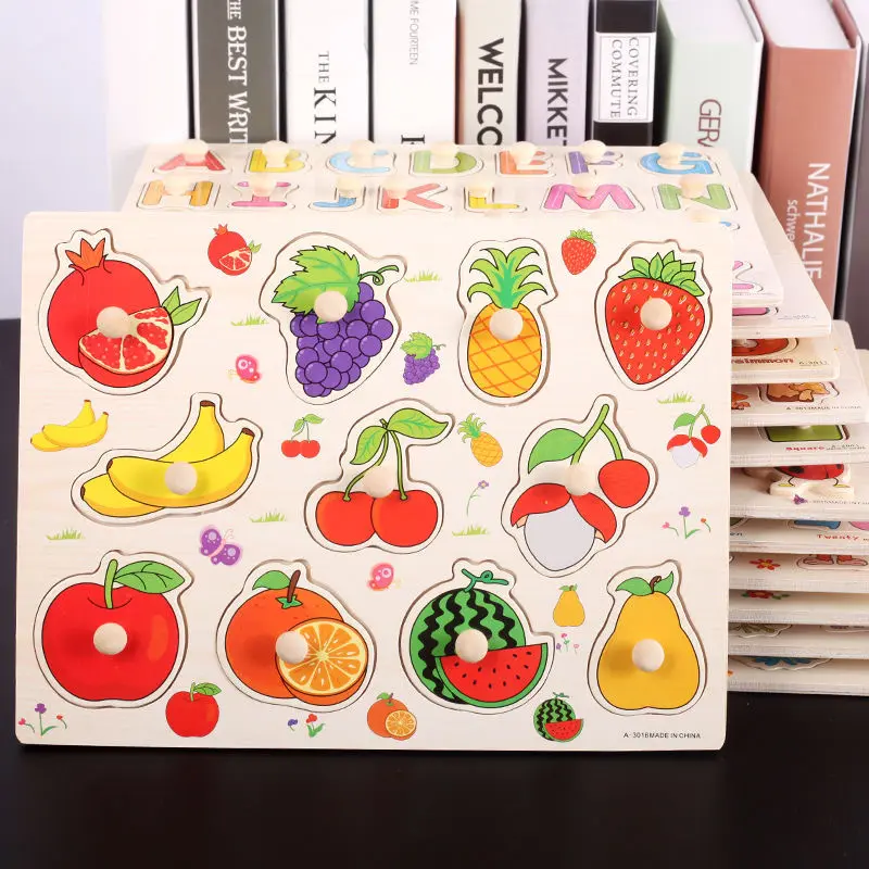 Children Wooden Nail Grab Board Puzzle Cognition Fruits Vegetables Transportation Colour Montessori Early Education Toy TMZ