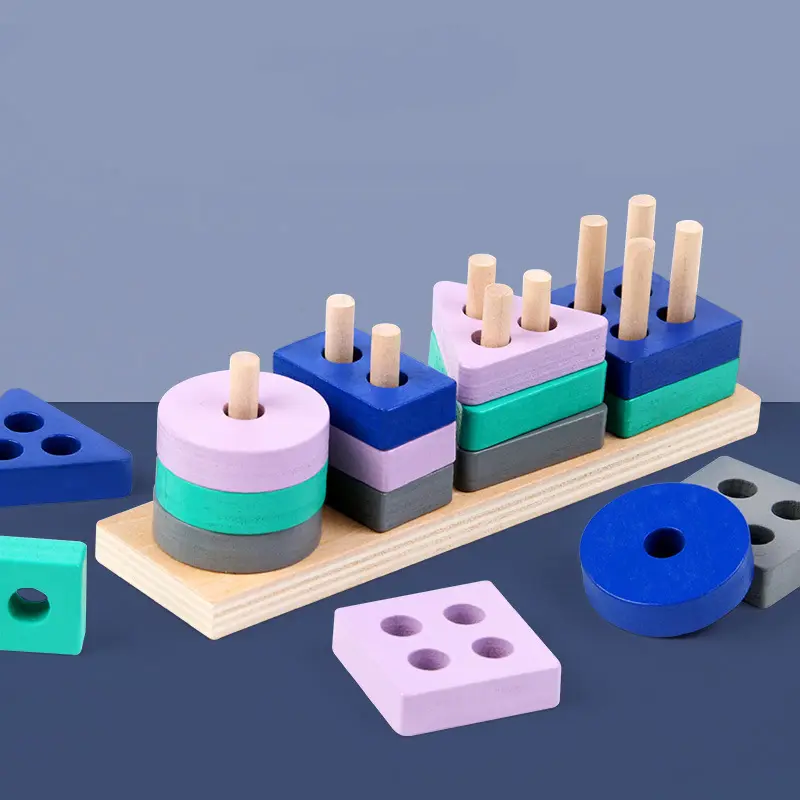 Wooden Montessori Toy Building Blocks Learning Educational Toys For Children Colorful Shapes Early Learning Kids Puzzle Toys