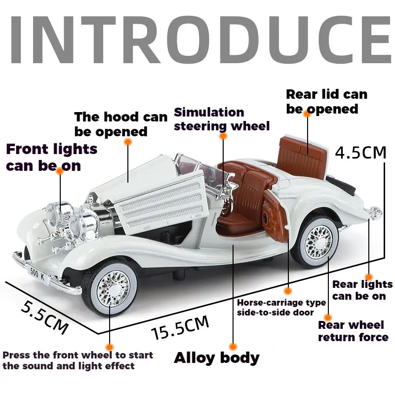 1:32 Mercedes Benz 500K Convertible Roadster Diecasts Model Alloy Metal Car Outdoor Collection Children's Toy Car Series Present
