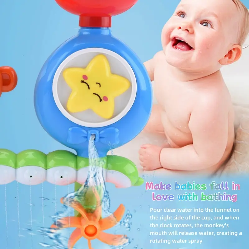 Cute Monkey Spinning Water Wheel Baby Bath Toy Fun Bathtime Shower Play with Rotating Action