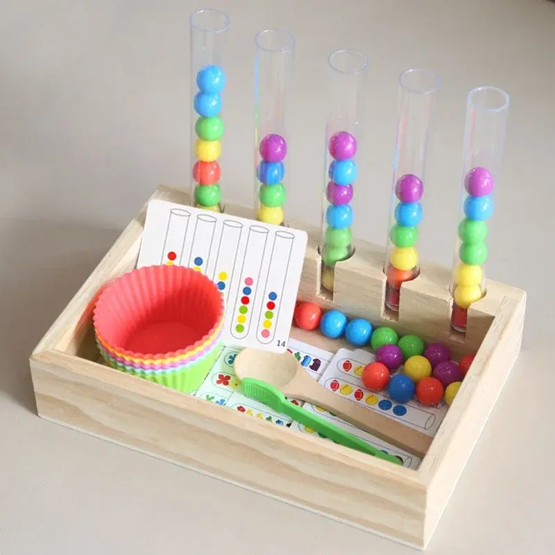 New Montessori Wooden Toys Counting Beads Kids Sorting Bowls Color Shape Matching Puzzle Game Early Educational Fine Motor Toys