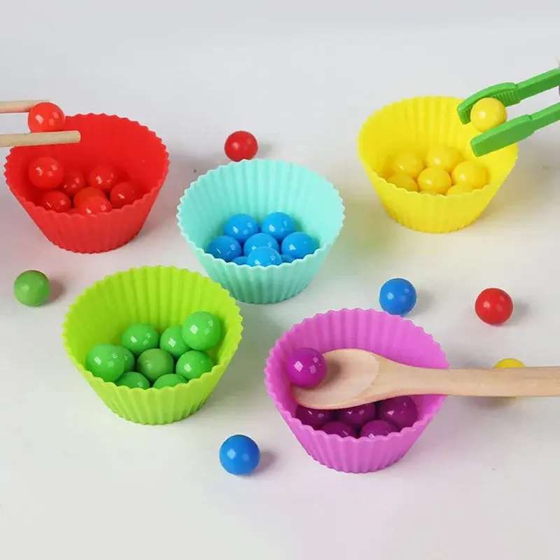 New Montessori Wooden Toys Counting Beads Kids Sorting Bowls Color Shape Matching Puzzle Game Early Educational Fine Motor Toys