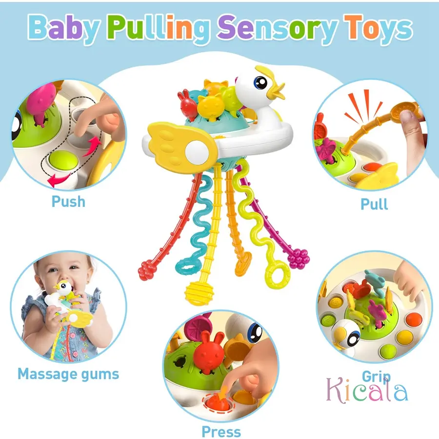 Montessori Baby Toys 3 In 1 Develop Teething Sensory Toys Pull String Silicone Educational Toys for Kids Toddler Christmas Gift
