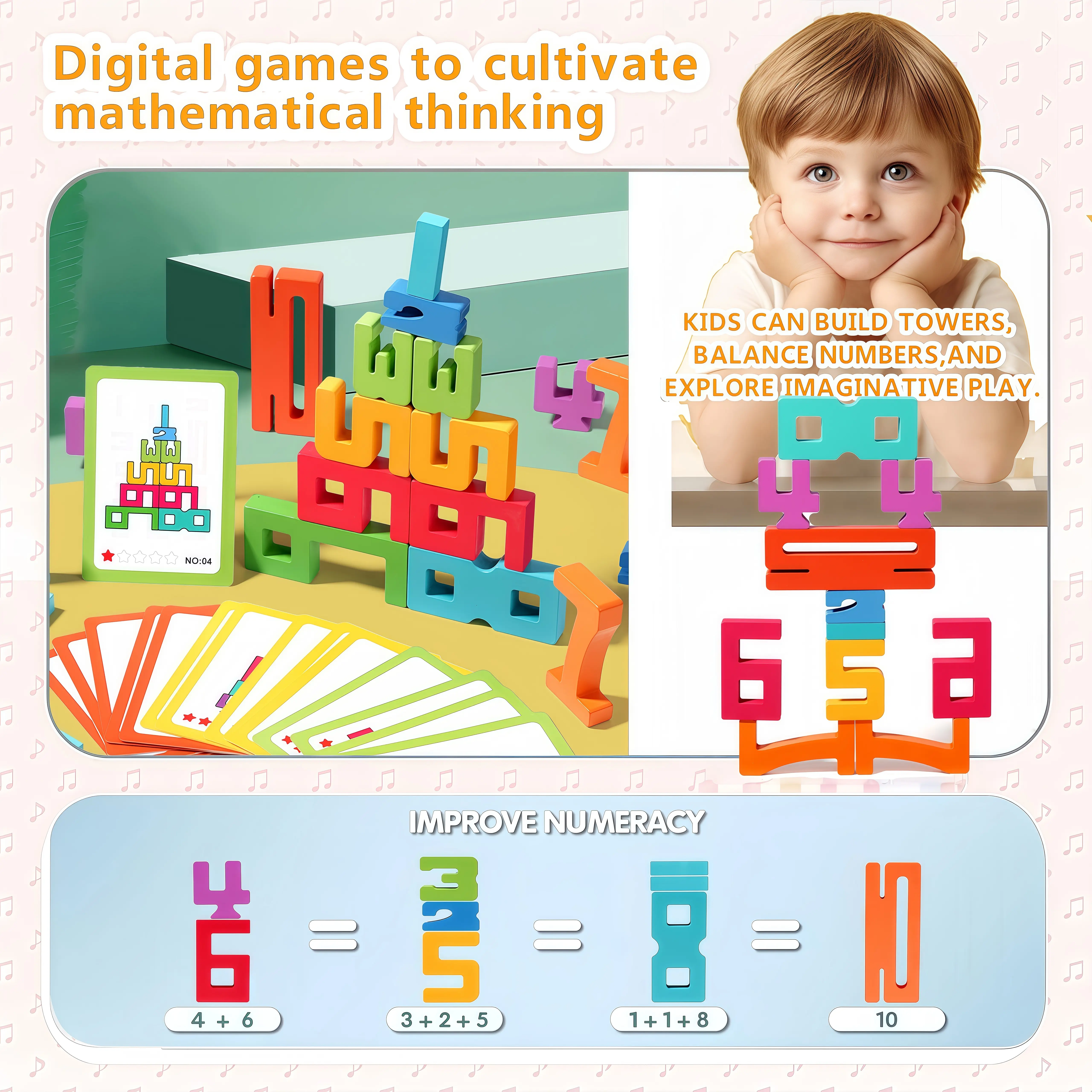 Wooden Number Buiding Blocks Montessori Creative Puzzle Stacking Toys Educational Toys Early Math Logical Thinking Development