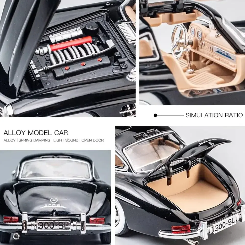 1:24 Scale 300SL Classic Car Model Toy Alloy Diecast Metal Sound Light Vintage Vehicle Models Collection Children's Toys Gifts