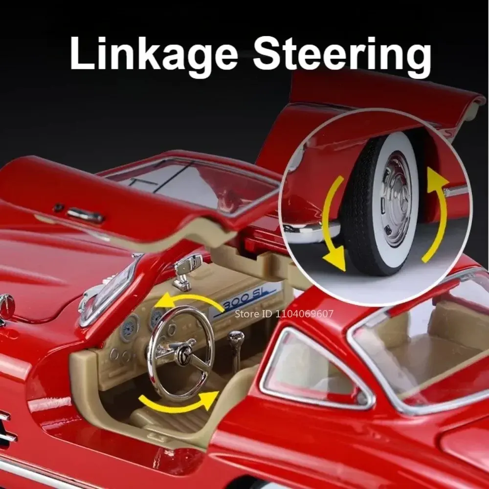1:24 Scale 300SL Classic Car Model Toy Alloy Diecast Metal Sound Light Vintage Vehicle Models Collection Children's Toys Gifts