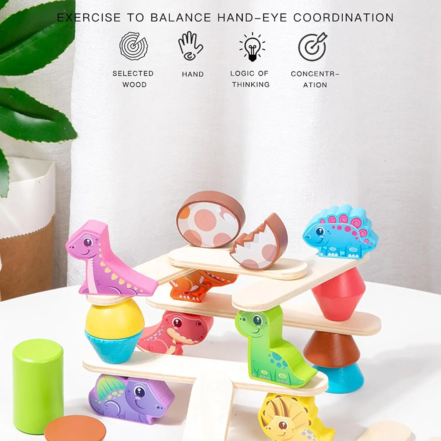 Kids Montessori Wooden Balance Toy Learning  Education Memories Animal Shape Stacking Toys for Preschoolers Fine Motor Skills