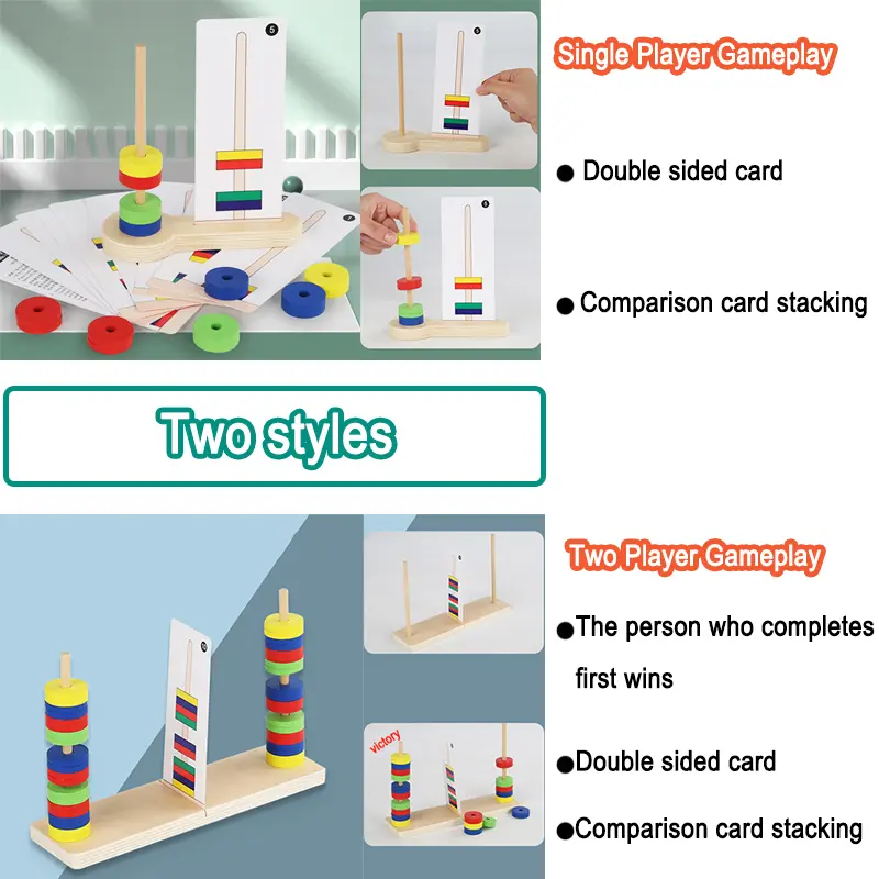 Children Montessori Wooden Nesting Stacking Toy Magnetic Suspended Color Shape Matching Early Education Parent-Child Interaction