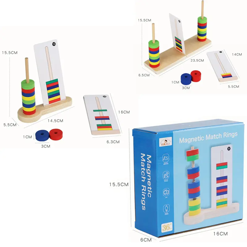 Children Montessori Wooden Nesting Stacking Toy Magnetic Suspended Color Shape Matching Early Education Parent-Child Interaction