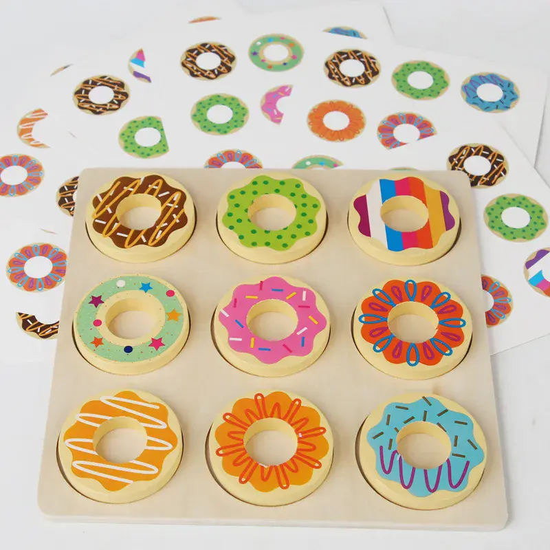 Kids Montessori Material Wooden Doughnut Colors Pairing Toys Early Education Puzzle Toy Color Sorting Matching Game Sensory Toy