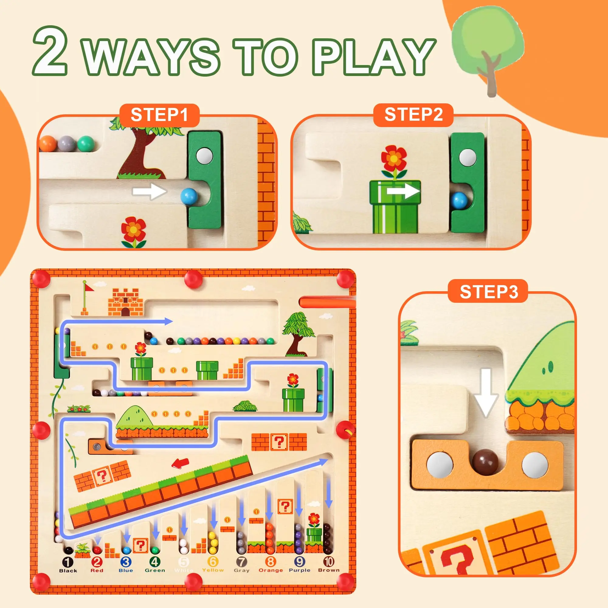 Magnetic Color and Number Maze Montessori Wooden Color Matching Toys Toddlers Wooden Puzzle Activity Board Learning Educational