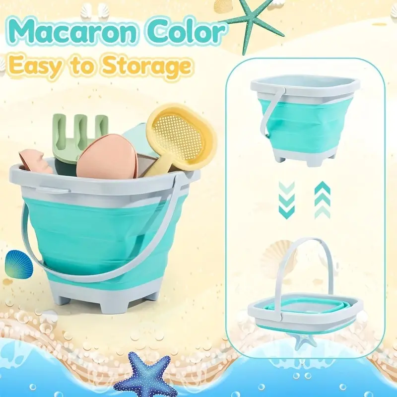11-Piece Sand Toy Set Includes Foldable Sand Bucket Shovel and Sand Rake Toy Children's Beach Sand Playing Tool Set for Toddlers