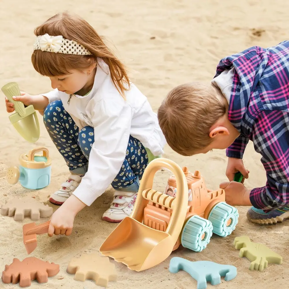 Beach Sand Toys Set with Dump Truck Car Toys for Toddlers Kids Outdoor Play Buckets Sand Shovels Animal Mold Sets Sandbox Toys
