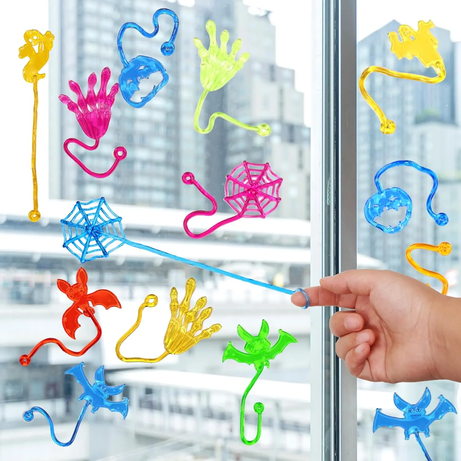 10Pcs Stretchable Climbing Spider Web Elastic Sticky Hand Novelty Toys for Kids Halloween Birthday Party Decorations Gifts