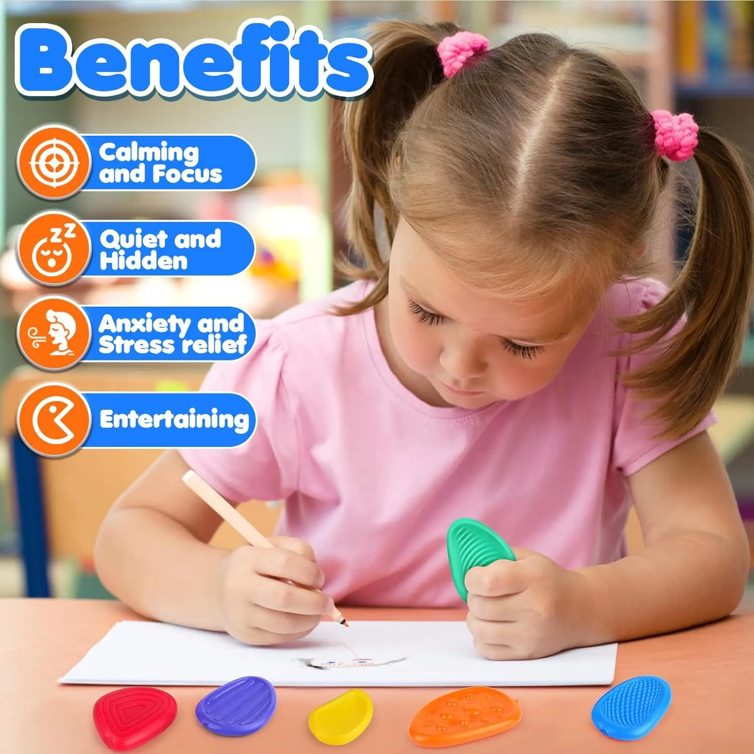 Fidget Toys Adults Sensory Silicone Stone 6 Pack Textured for Autism Kids Calming Down Fidget Stress Relief Toys Kids Gifts