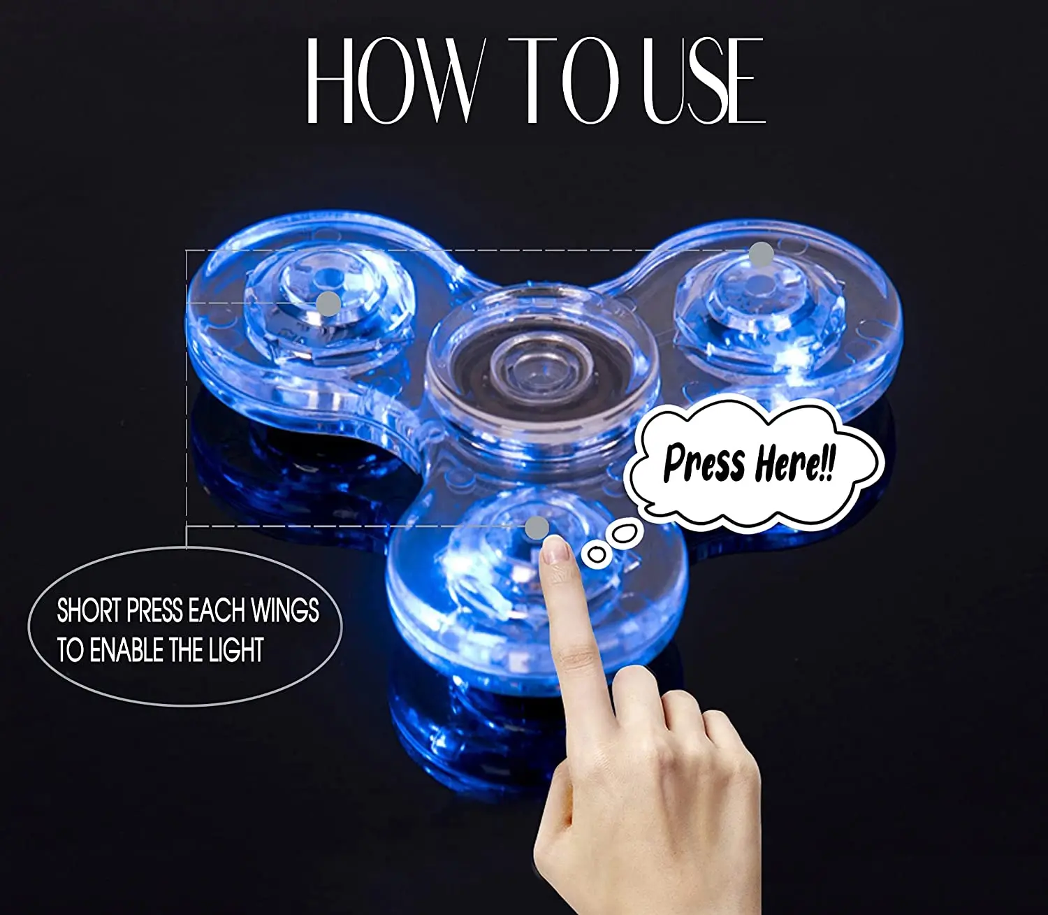 LED Light Fidget Spinner Finger Toy Hand Spinner Glow in Dark Stress Reduction and Anxiety Relief for Children