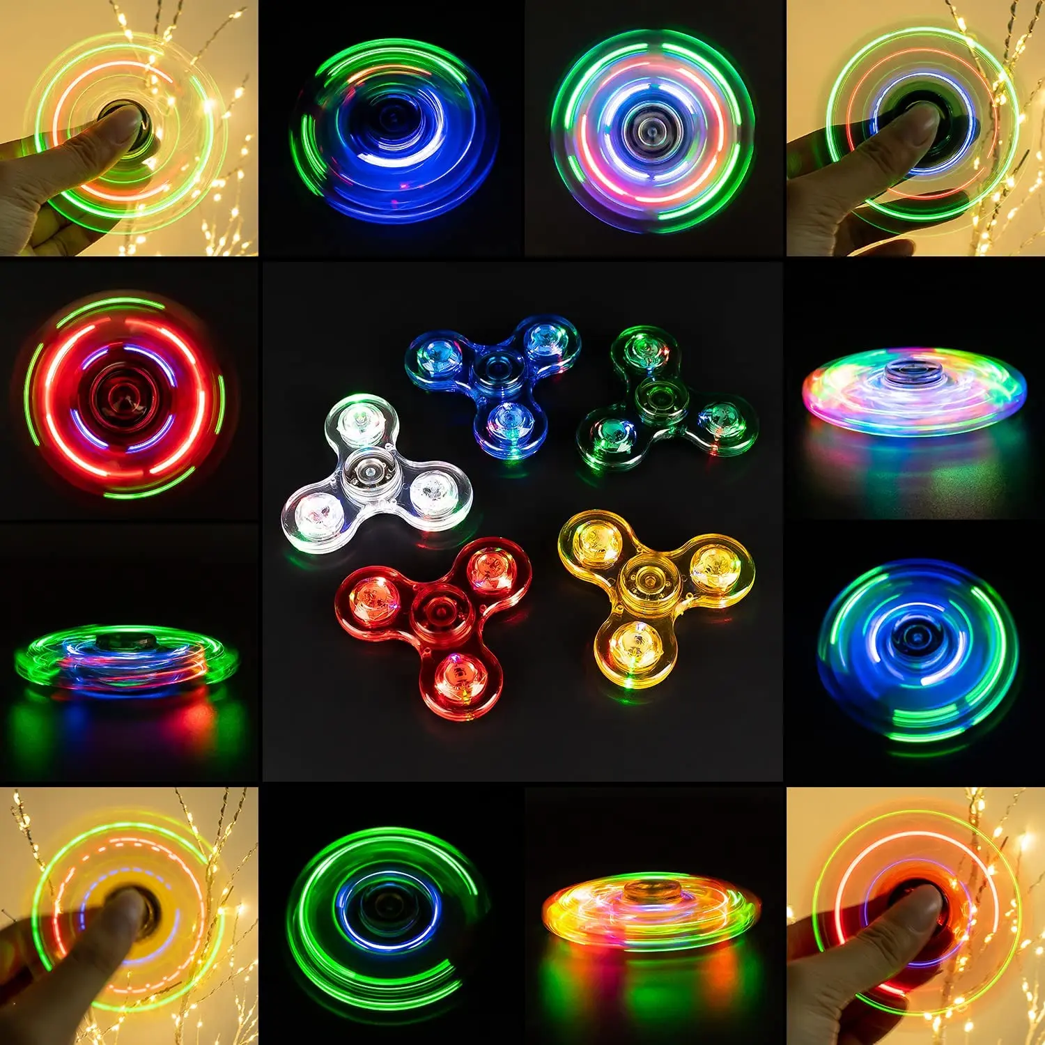 LED Light Fidget Spinner Finger Toy Hand Spinner Glow in Dark Stress Reduction and Anxiety Relief for Children