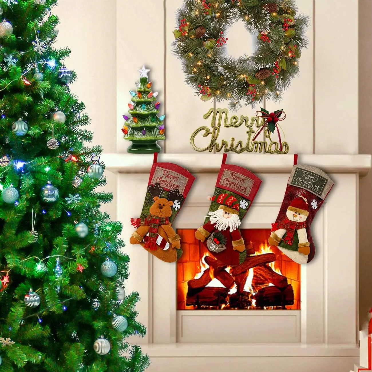 2025 Christmas Stocking Xmas Decoration Santa Snowman Reindeer Hanging Sock for Kid Gifts Tree Ornament Christmas Decor for Home