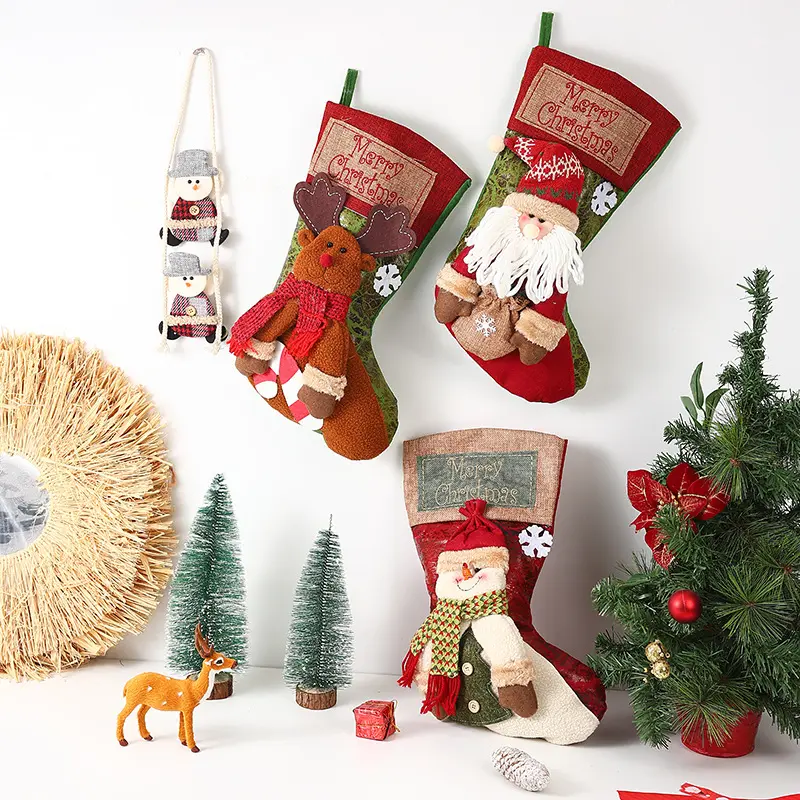 2025 Christmas Stocking Xmas Decoration Santa Snowman Reindeer Hanging Sock for Kid Gifts Tree Ornament Christmas Decor for Home