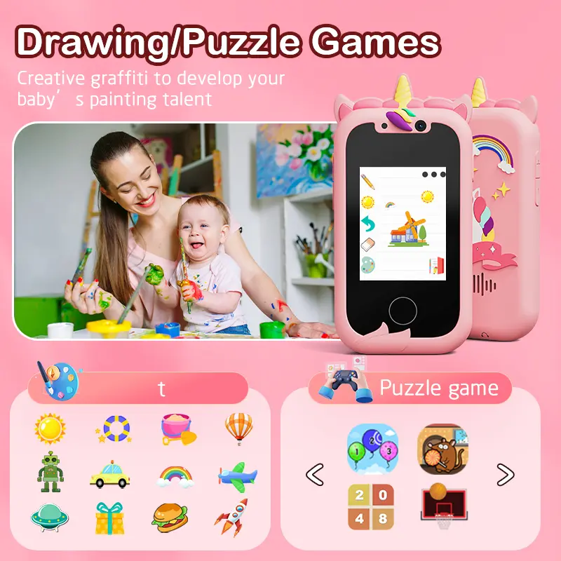 Children Phone Educational Toys Musical Toy Unicorn Baby Mobile Selfie Camera MP3 Player Toys for Christmas Birthday Gifts