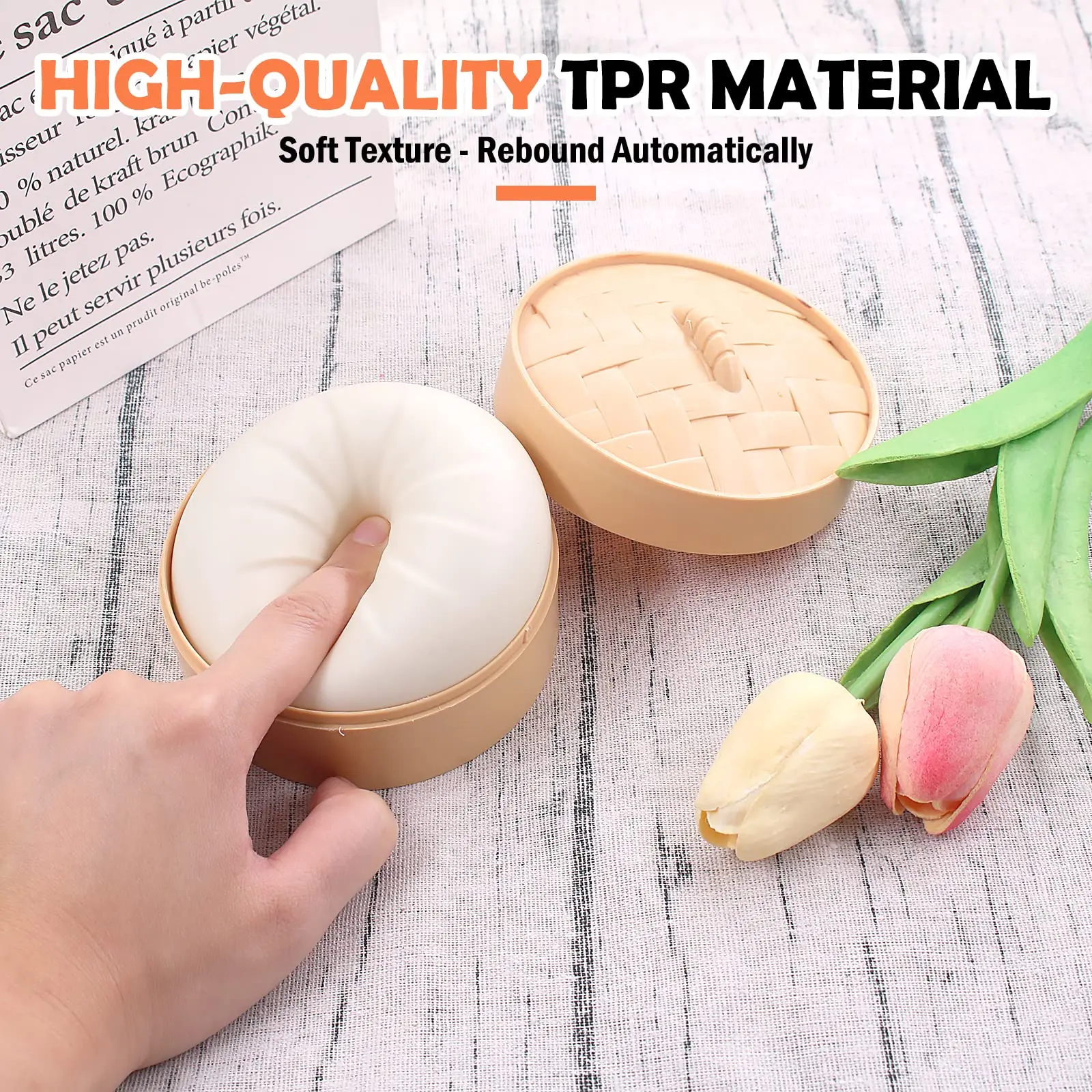 Colorful Dumpling Stress Balls Fidget Sensory Toy Squeeze Dough Ball Stress Relief Hand Toy Bun with Food Steamer Stretchy Desk