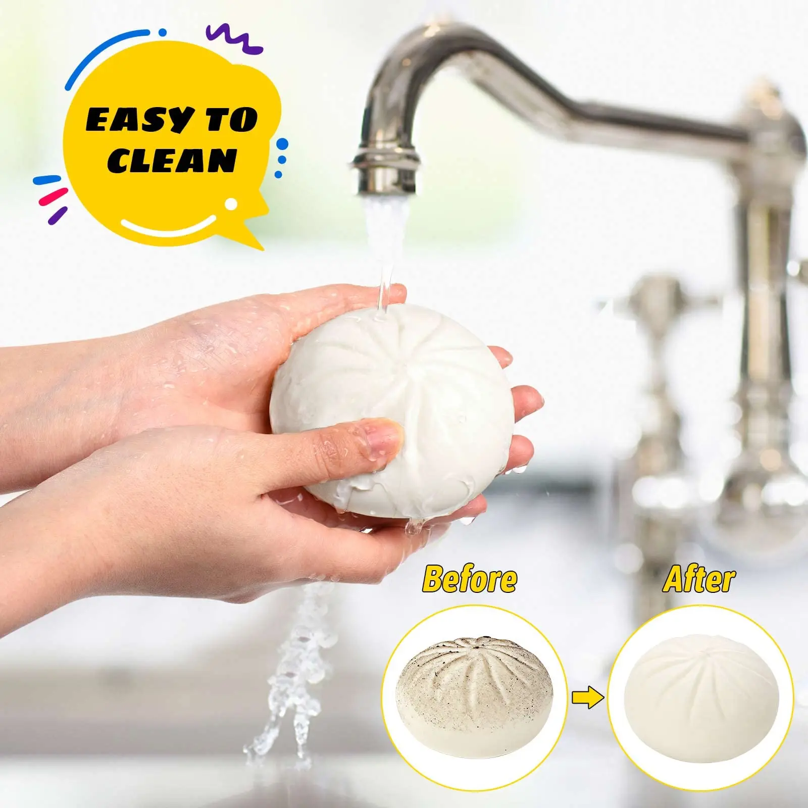 Colorful Dumpling Stress Balls Fidget Sensory Toy Squeeze Dough Ball Stress Relief Hand Toy Bun with Food Steamer Stretchy Desk