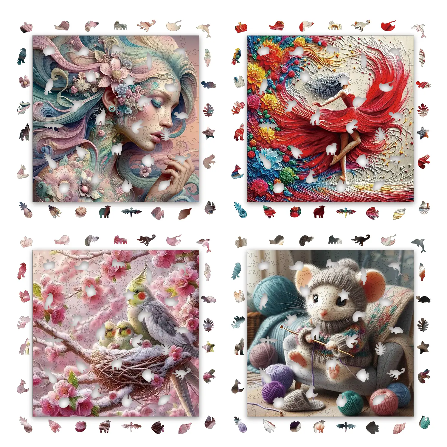 Dancing Girl Parrot Mouse Animal Puzzles High Quality Jigsaw Puzzle Wooden Puzzle Best Christmas Gift