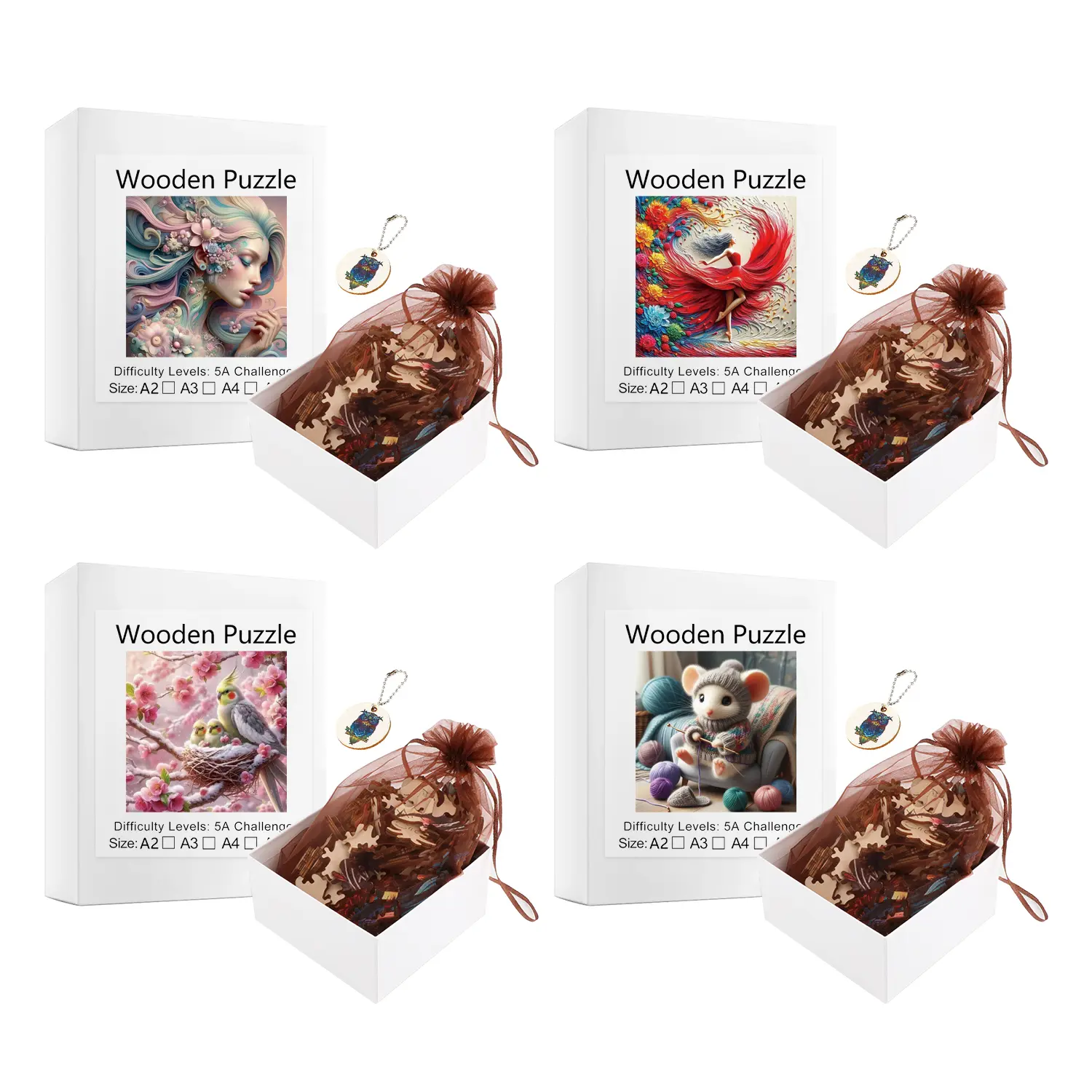 Dancing Girl Parrot Mouse Animal Puzzles High Quality Jigsaw Puzzle Wooden Puzzle Best Christmas Gift