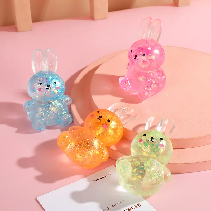 kids Anti-stress Soft TPR Slow Rebound Sequins Maltose Pinch Toy Stress Relief Elastic Squeezing Colored rabbit Decompression