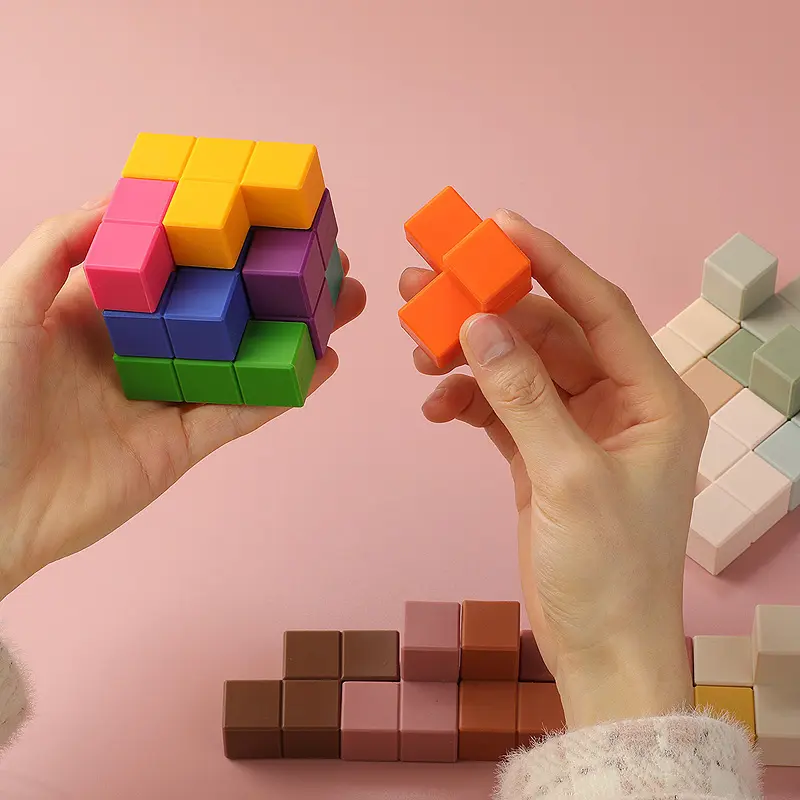 Building Block Toys Food Grade Silicone Arbitrary Splicing Shape Recognition Early Childhood Education For baby Montessori Cube