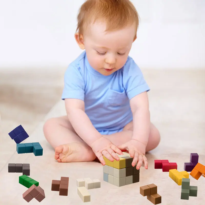 Building Block Toys Food Grade Silicone Arbitrary Splicing Shape Recognition Early Childhood Education For baby Montessori Cube