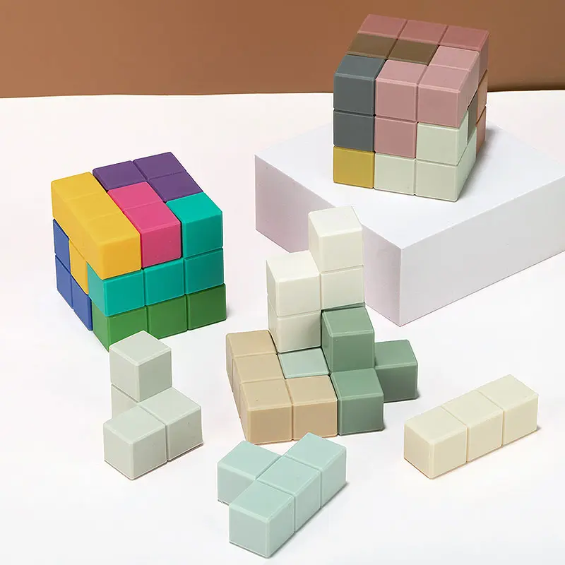 Building Block Toys Food Grade Silicone Arbitrary Splicing Shape Recognition Early Childhood Education For baby Montessori Cube