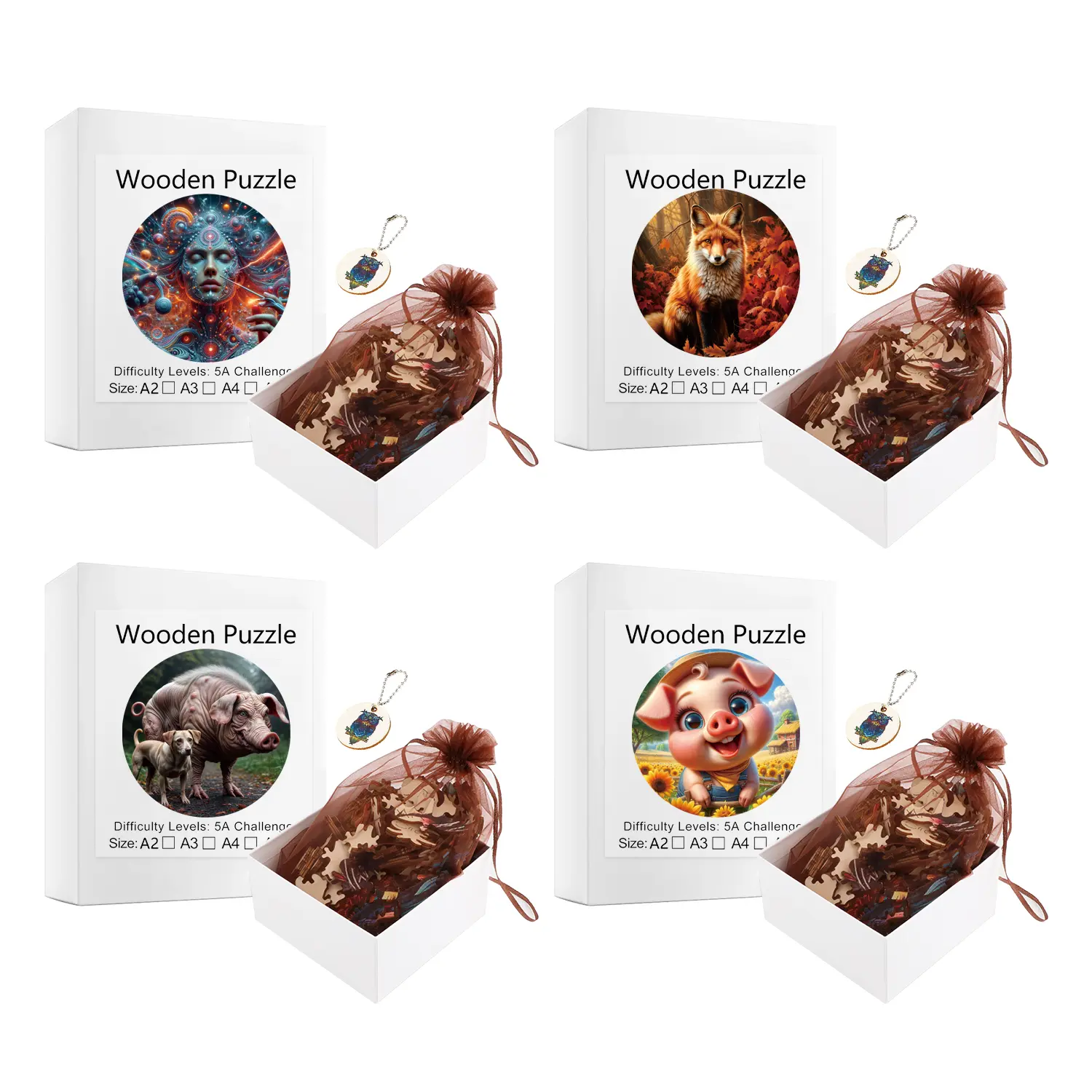 Wax Fox Pig Animal Puzzles High Quality Jigsaw Puzzle Wooden Puzzle Best Christmas Gift