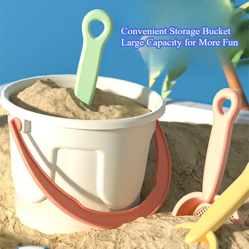 Kids Beach Toys Sand Play Set 3/5 Pcs Sand Castle Building Kit with Storage Bucket Shovel Rake Molds Portable Outdoor Summer Toy