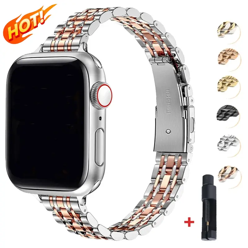 Stainless Steel Strap For Apple Watch Ultra 2 Band 49mm 42mm 44mm Metal Bracelet iWatch Series 9 8 7 6 SE 5 4 3 Women 45mm 41mm