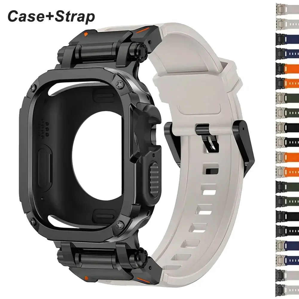 Strap+Case for Apple Watch Band Ultra 2 49mm 44mm 45mm TPU Protector Case Cover Silicone Bracelet for IWatch Series 9 8 7 6 5 4