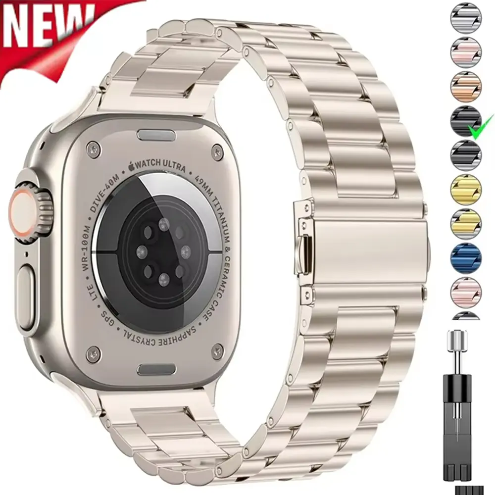 Titanium Color Stainless Steel Strap For Apple Watch Band Ultra 2 49mm 45mm 41mm 40mm 44mm Metal Bracelet iwatch series 9 7 6 8