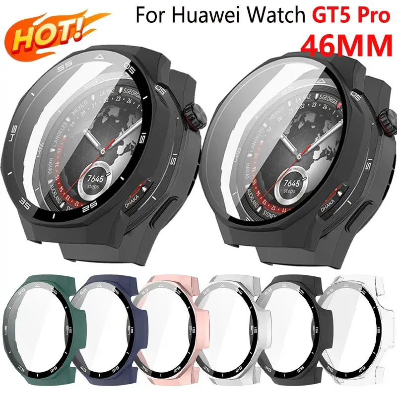 Full Protective Case For Huawei Watch GT 5 pro 46mm Screen Protector Case GT5 pro 46MM Cover pc 2in1 Shell+tempered glass Film