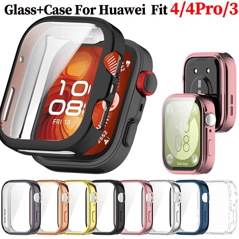 Glass+Case For Huawei Watch Fit 4 4Pro All-Around Screen Protector TPU Bumper Tempered Glass Watch Case For Huawei Watch Fit 3