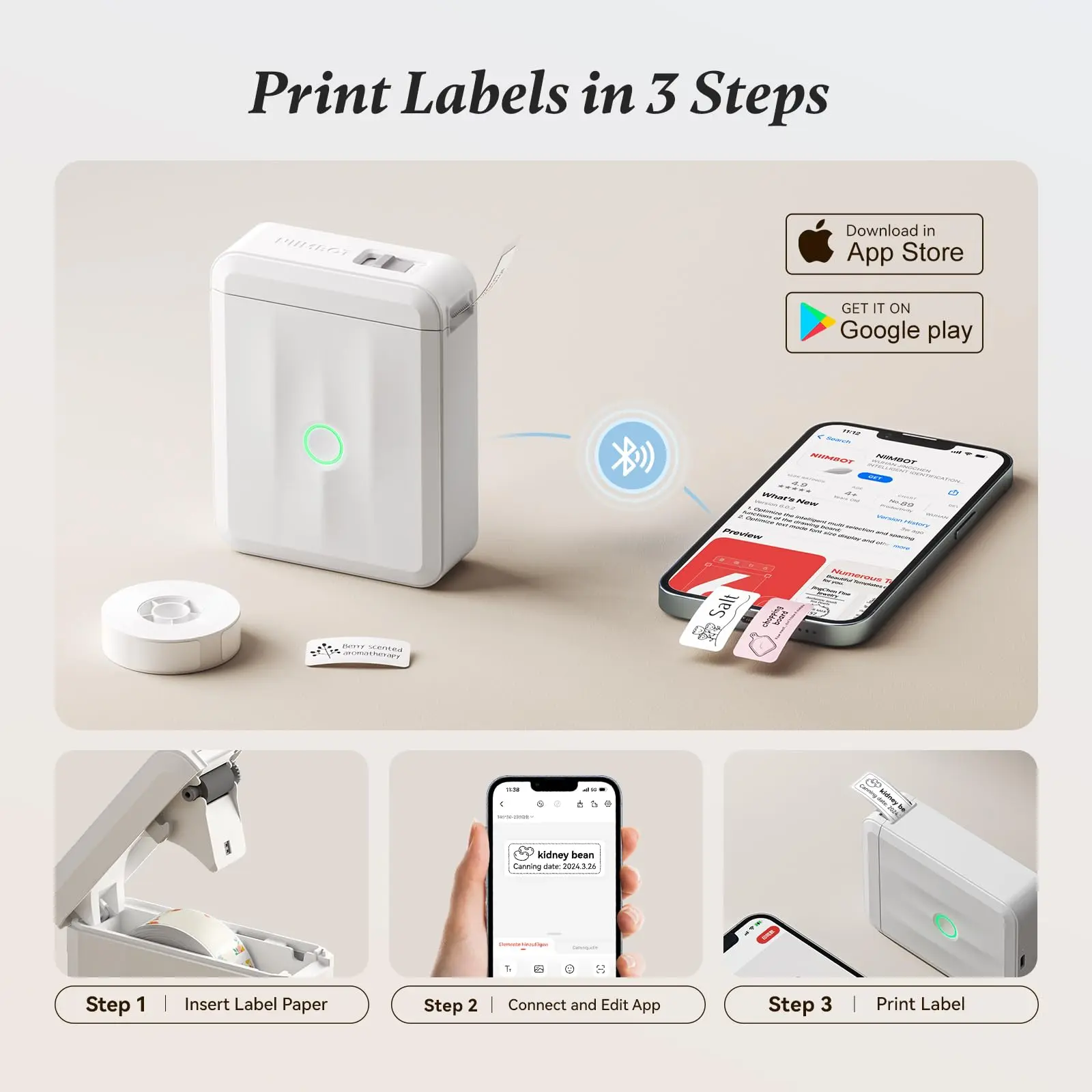 Niimbot D110 Mini Portable Label Printer Inkless Labeler Sticker Bluetooth Thermal Label Maker Machine With Self-adhesive Labels