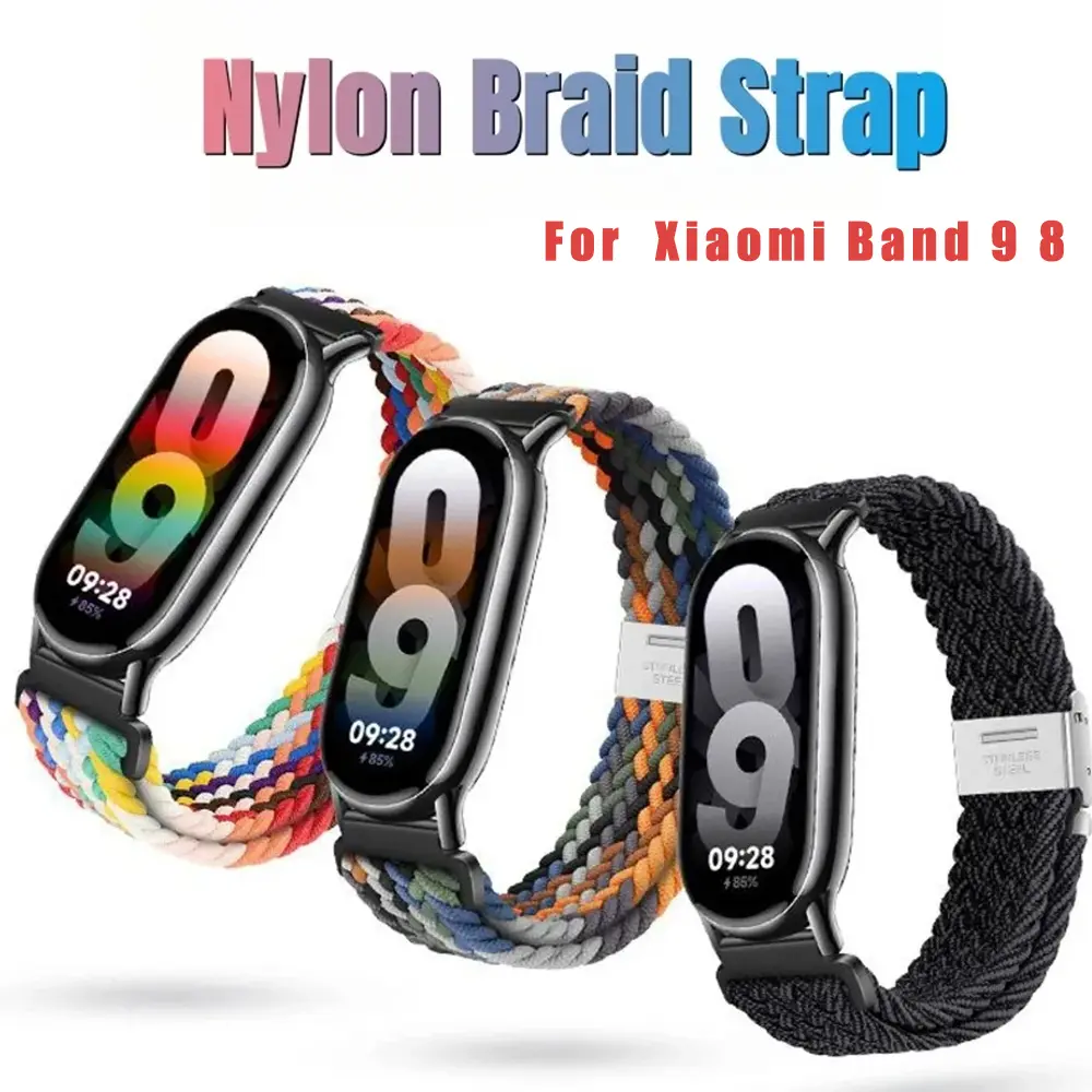 Nylon Braid Strap for Xiaomi Smart Band 8 9 Replacement Bracelect Watchband Belt Xiomi Band 9 Metal Buckle Wrist Strap Supplies