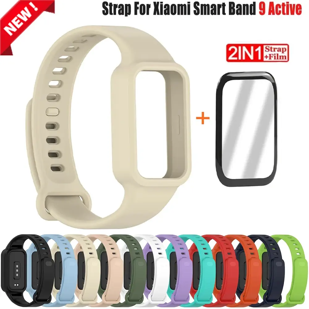 Fashion Band + Film For Xiaomi Smart Band 9 Active Smart Watch Strap Wristbands Bracelet For MiBand 9 Active Correa Accessories
