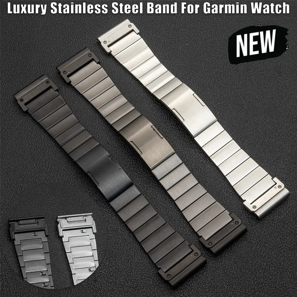 26mm Luxury Stainless Steel Band For Garmin Watch Fenix 6X 6XPro 5X 5XPlus 7X Men Business Strap For Garmin Descent Mk1 Bracelet