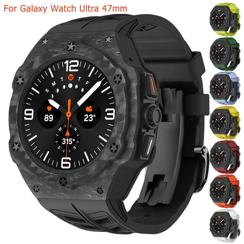 Luxury for Samsung Galaxy Watch Ultra 47mm Carbon Fiber Modifications Case Strap for Galaxy Watch 7 Ultra Rubber Band Accessorie