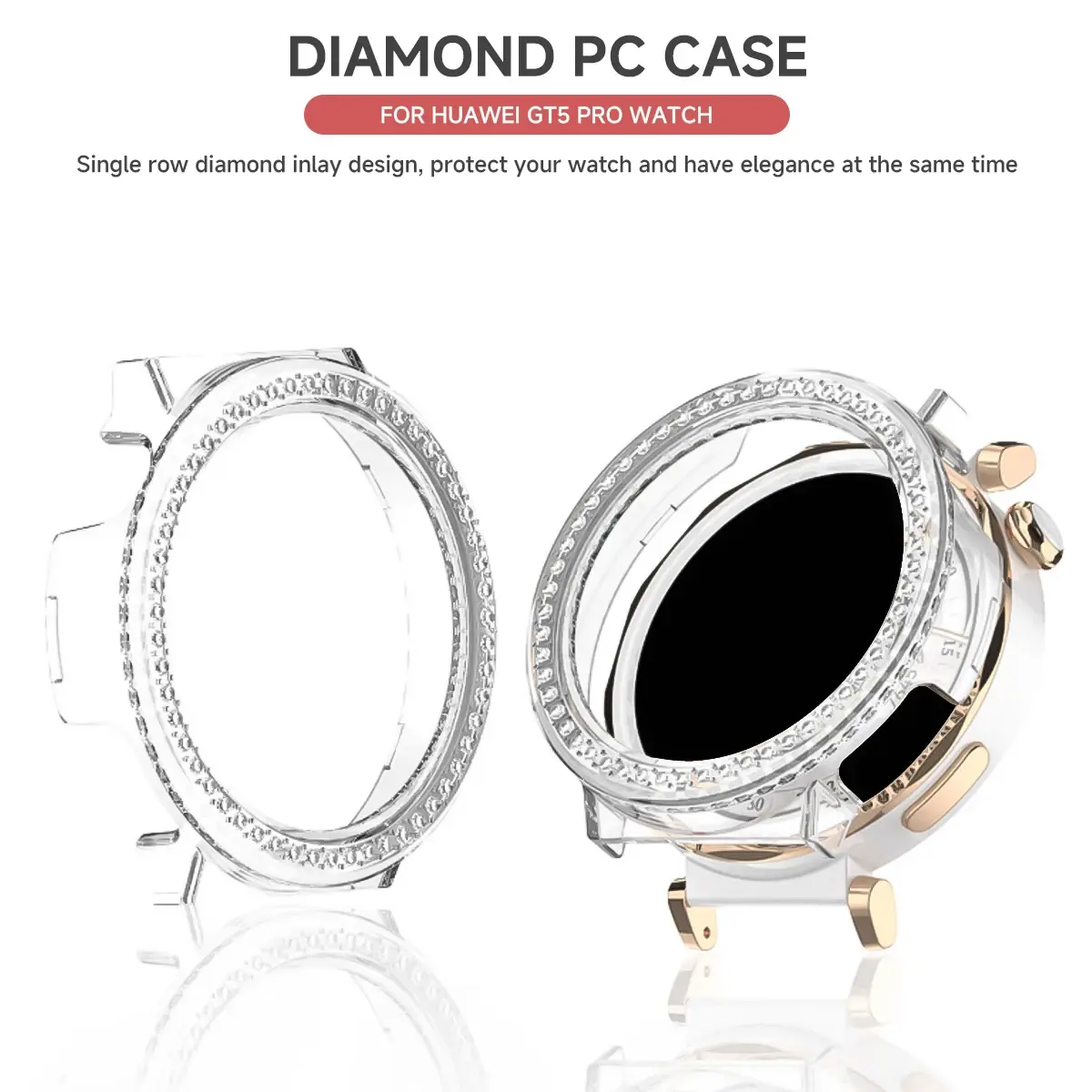 Bling PC Hollow Case For Huawei Watch GT 5 4 41mm /5 Pro 42mm Cover Skin Samrt Strap Diamond Crystal Bumper Protector GT5 GT4