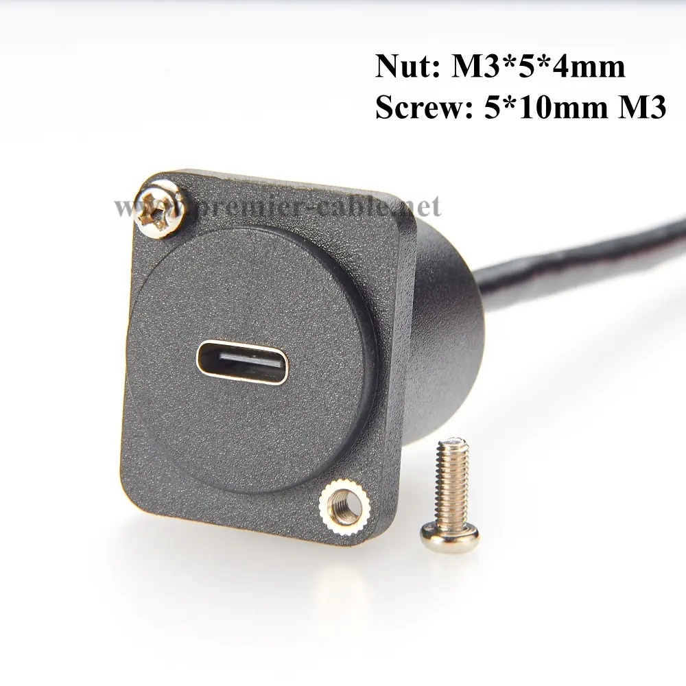 10Gbps D-Type/XLR USB C 3.1 Panel Mount Extension Cable, D-Series USB3.1 Type-C Male to Female Flange Chassis Flush Mount Cable